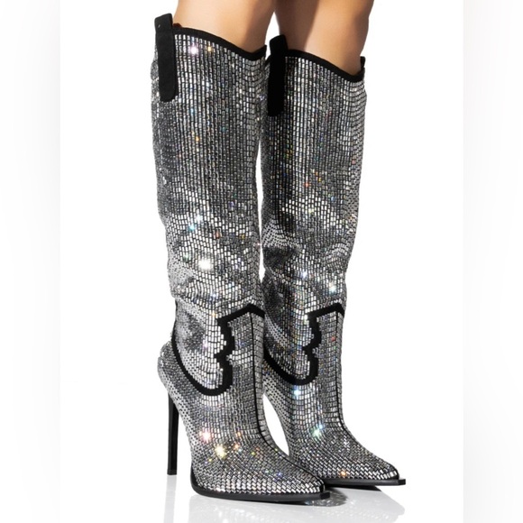 AZALEA WANG Shoes - NEW AZALEA WANG Heidemarie Western Rhinestone Heeled Pointy Toe Boots #1093